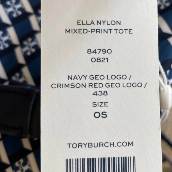 Tory Burch Ella Nylon Mixed Print Tote Navy Crimson Red Geo Logo - Picture 8 of 8